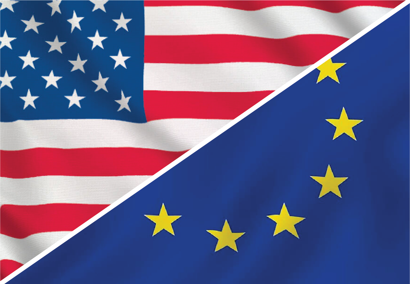 Image of an American and EU flags.